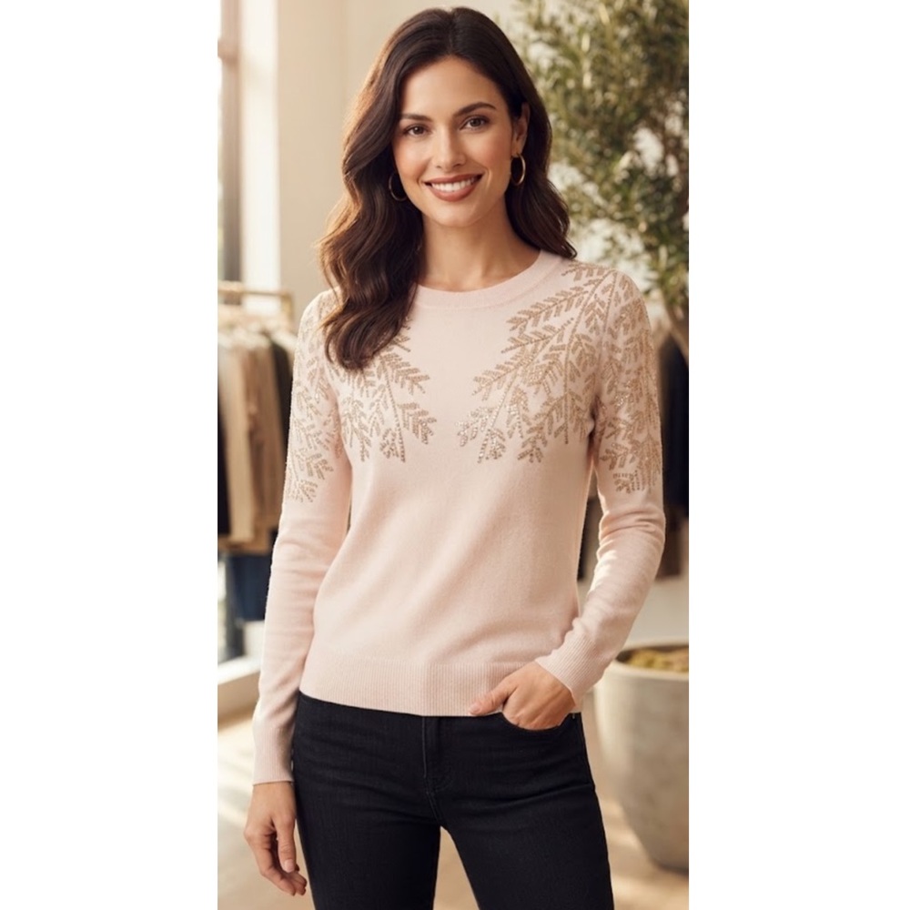 Liv Milano Rhinestone Embellished Sweater Tan Autumn Medium